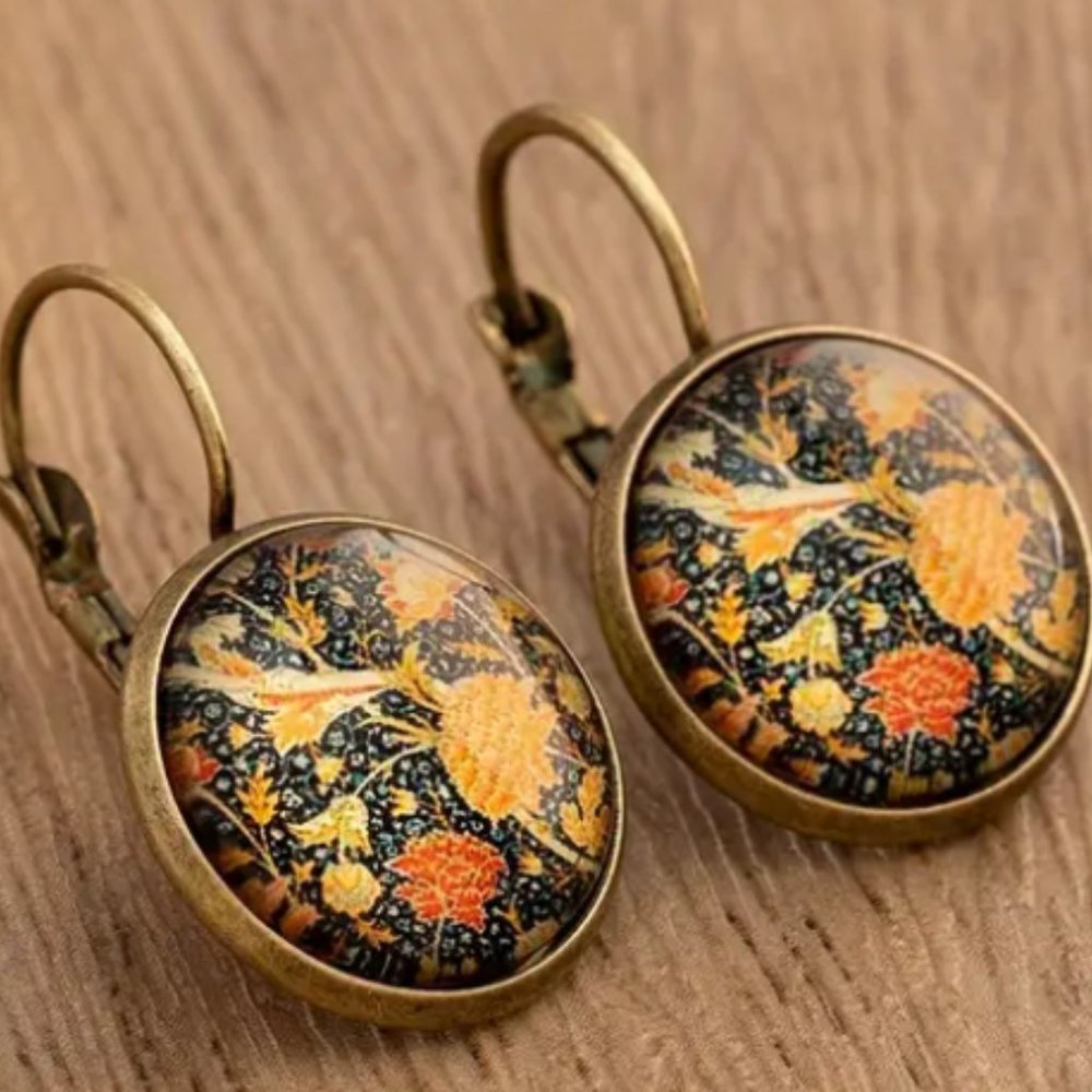 Vintage Ethnic Orange and Yellow Flower Earrings